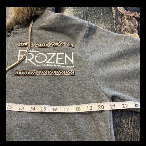 Disney FROZEN gray fur trim hoodie full ZIP “The Musical Worth Melting For” MED - Picture 2 of 9